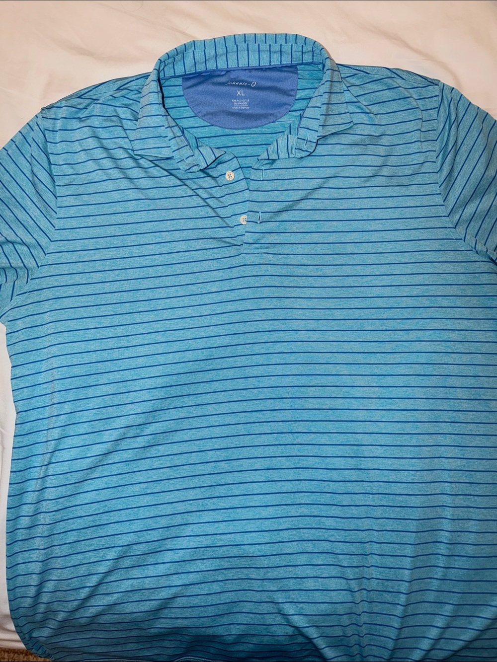 johnnie-O Men's Aqua Blue Polo with Navy Stripes